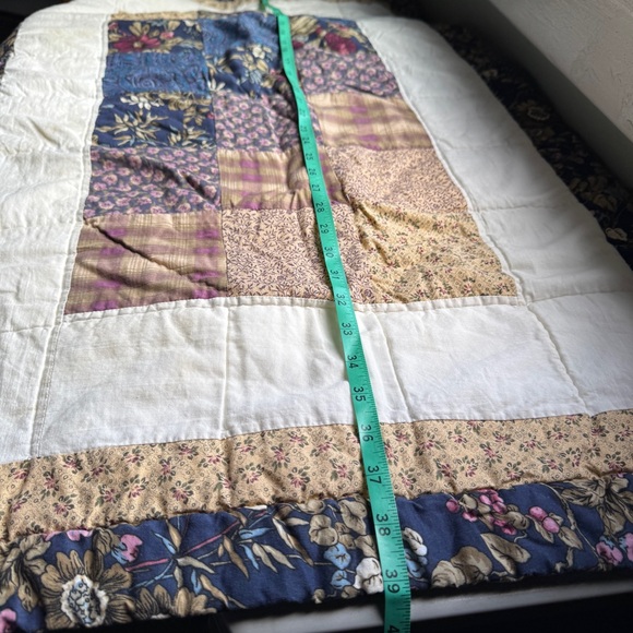 Patchwork Quilted Pillow Sham Country Cottage Floral Blue Beige pillowcase large - Picture 10 of 15